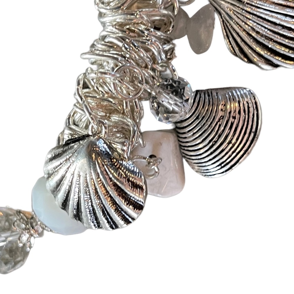 Stretch Silver & White Seashell Bracelet - Picture 6 of 10